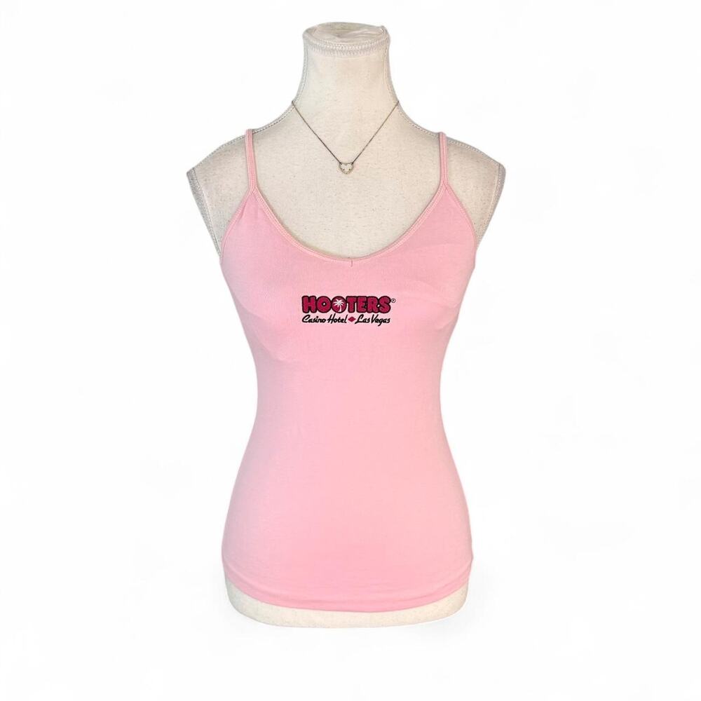 Y2K Hooters Baby Pink early 2000 vintage full length cotton tank top logo size M